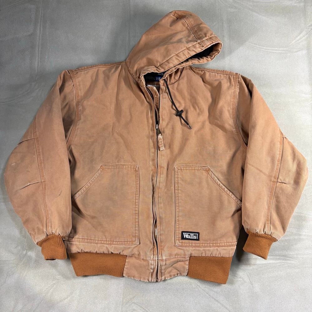 Walls Work Wear‎ Hooded Duck Canvas Jacket Large Tall Brown Mens Preowned